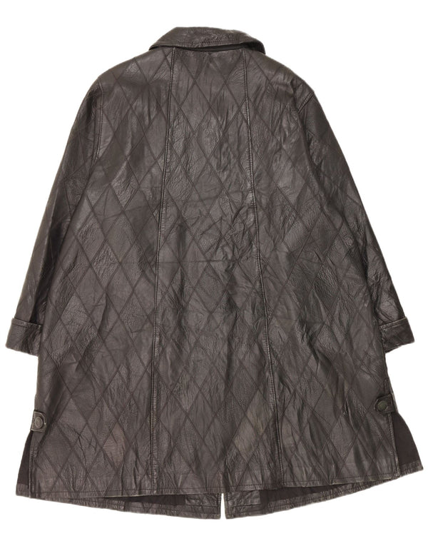 Vintage Womens Leather Coat UK 20 2XL Black Argyle/Diamond Leather