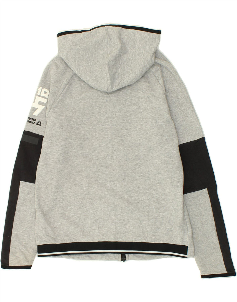 REEBOK Womens Zip Hoodie Sweater UK 12 Medium Grey Cotton | Vintage Reebok | Thrift | Second-Hand Reebok | Used Clothing | Messina Hembry 