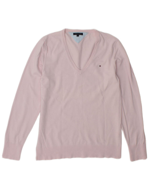 Tommy Hilfiger Womens V-Neck Jumper Sweater UK 16 Large Pink