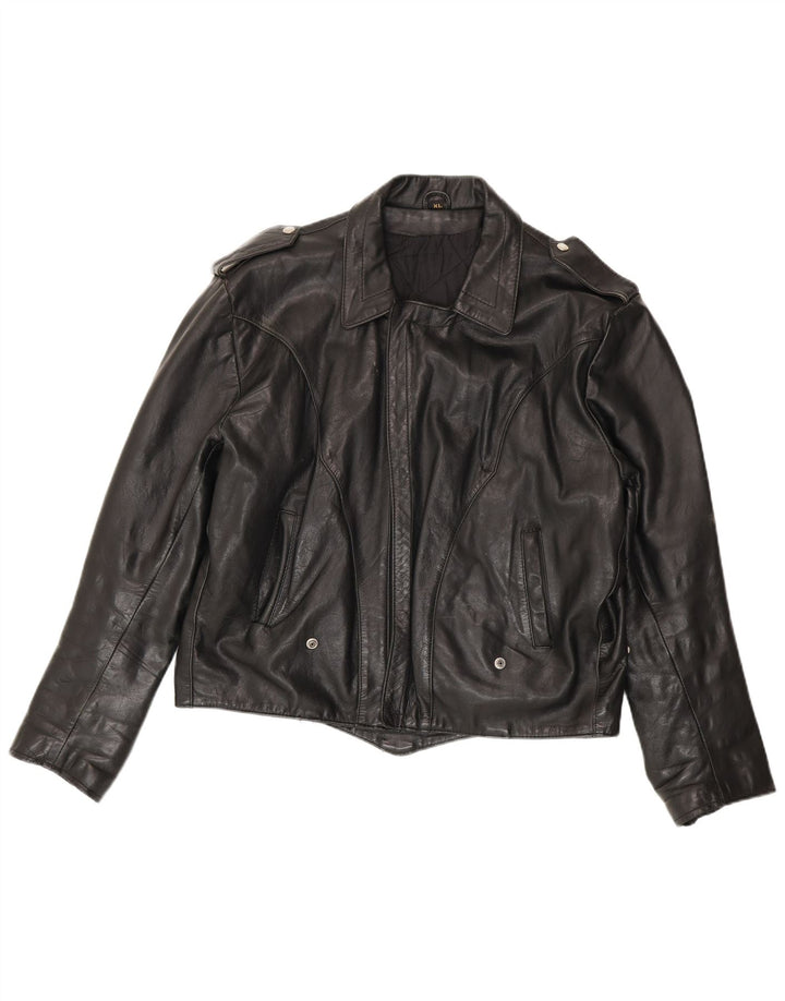 Vintage Mens Military Leather Jacket UK 42 XL Black