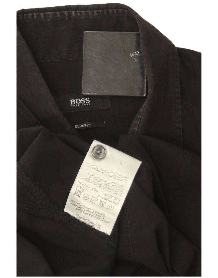 HUGO BOSS Mens Slim Fit Shirt Size 41/42 Large Black Cotton
