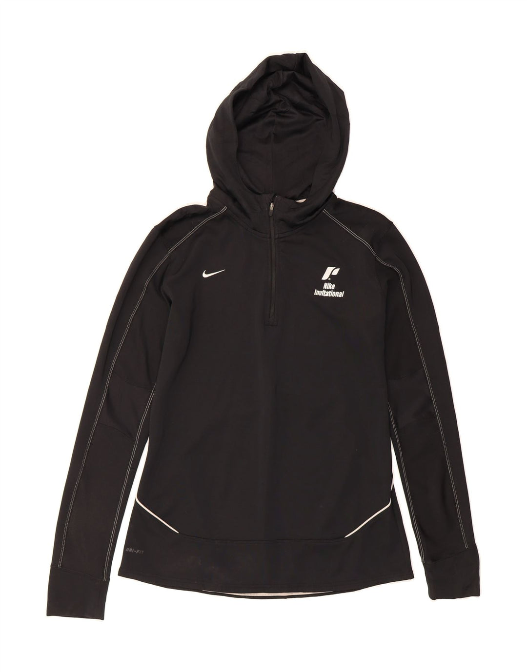 NIKE Womens Dri Fit Zip Neck Hoodie Jumper UK 14 Medium Black Polyester Vintage Nike and Second-Hand Nike from Messina Hembry 