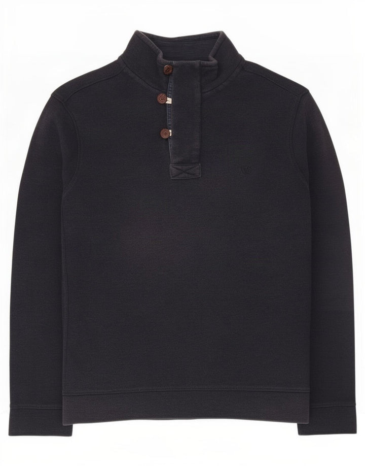 Fat Face Mens Button Neck Sweatshirt Jumper Large Navy Blue Cotton