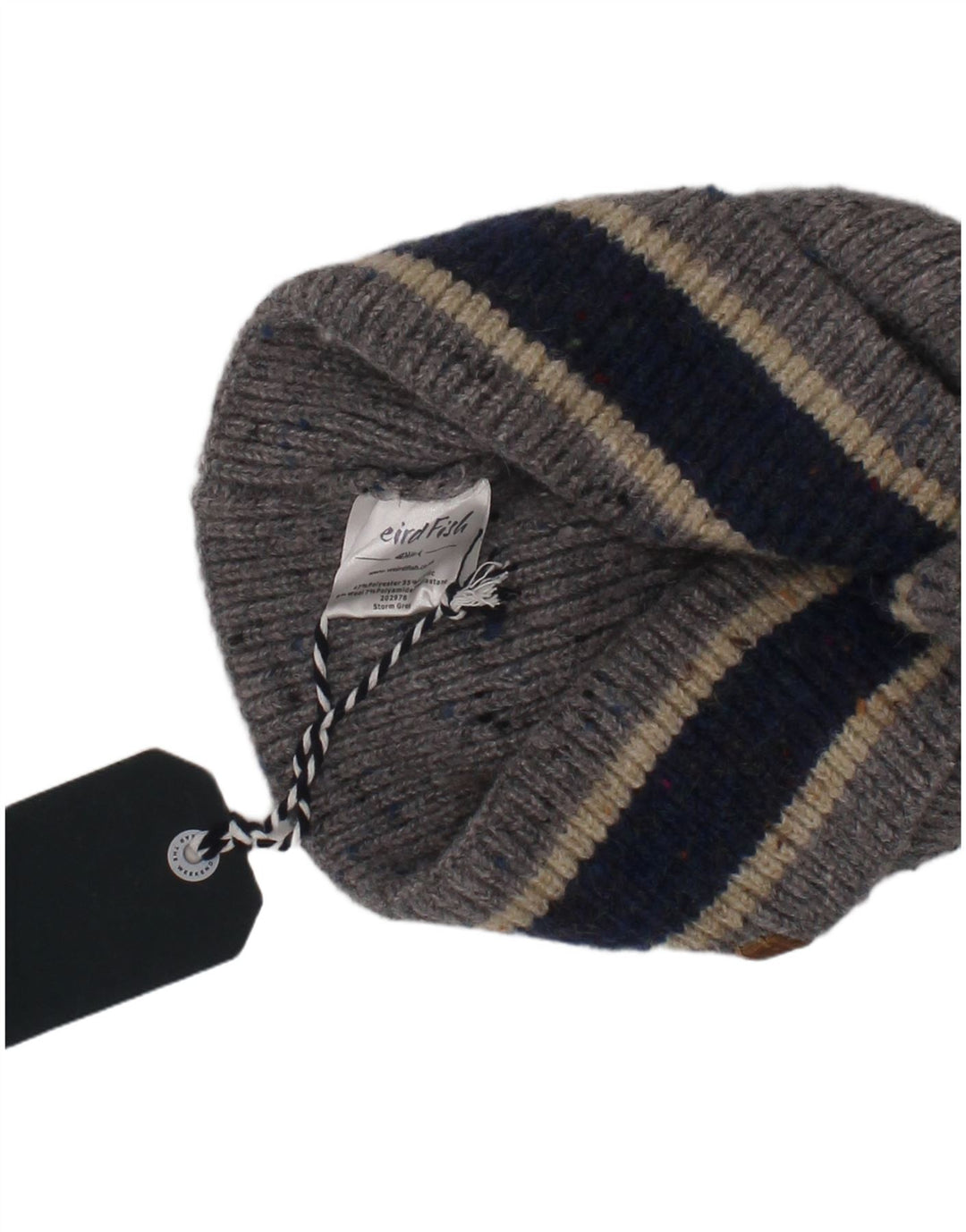 Weird Fish Mens Knit Beanie Hat One Size Grey Striped Polyester Winter