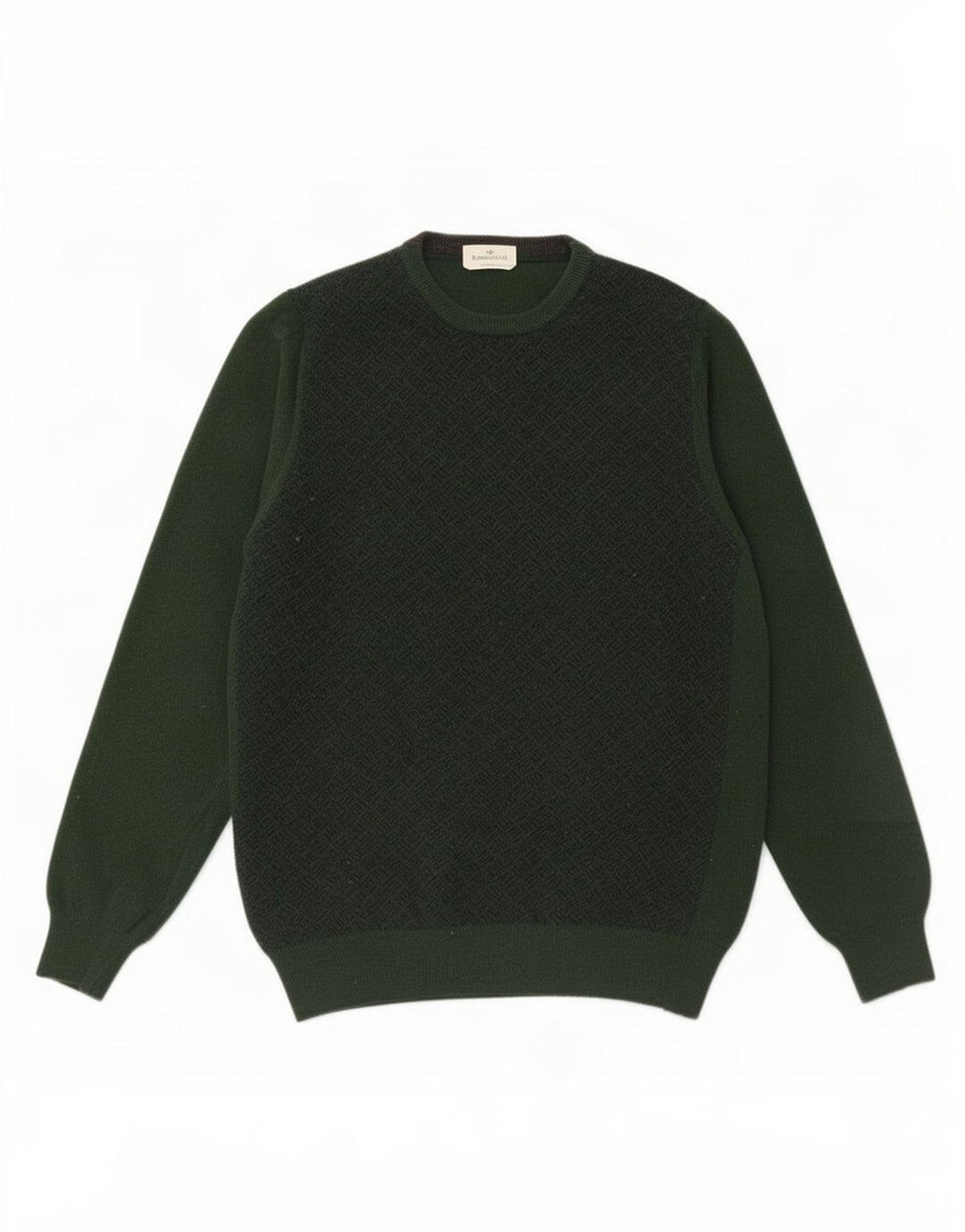 Brooksfield Mens Crew Neck Jumper Sweater IT 54 Medium Green Geometric Wool
