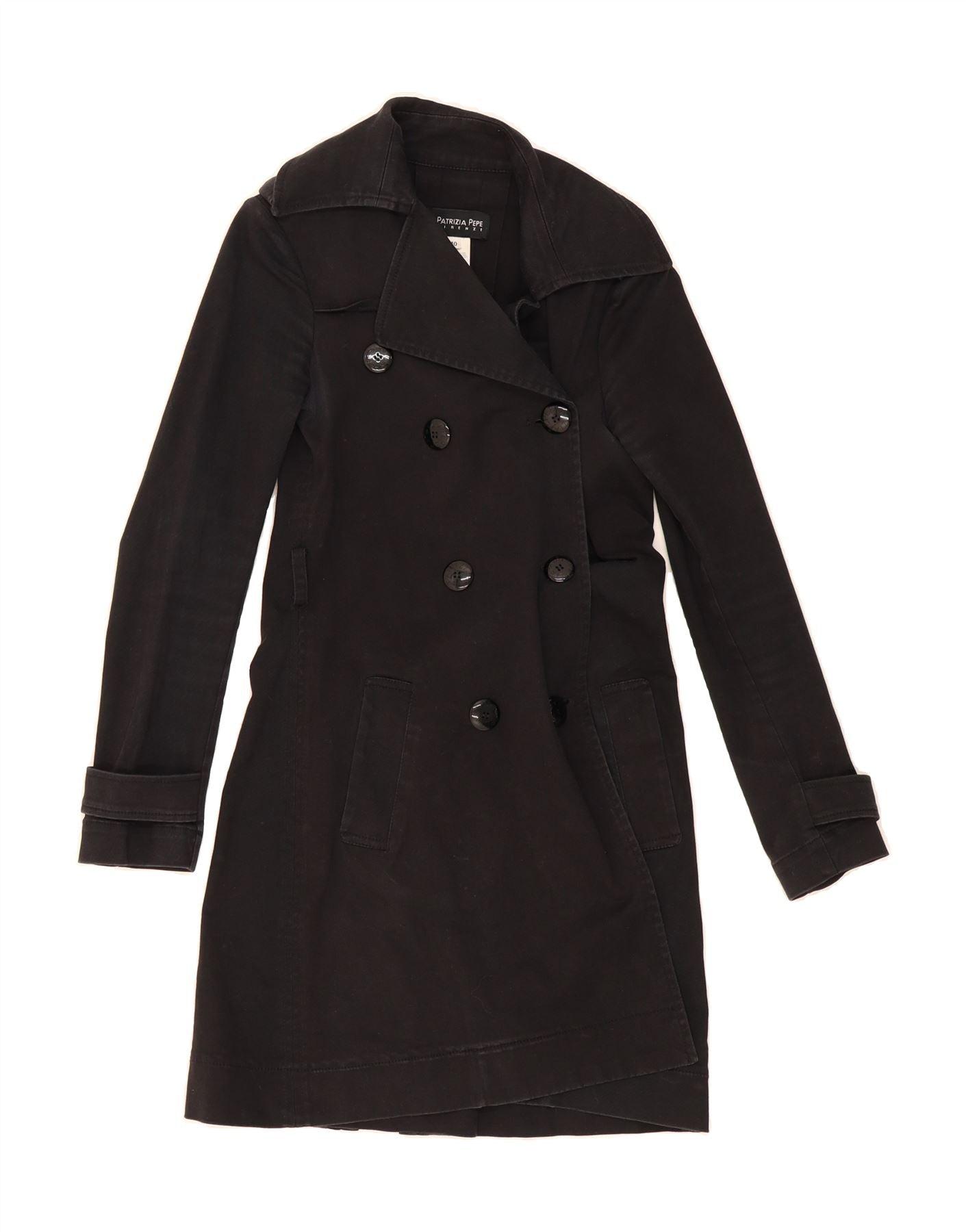 PATRIZIA PEPE Womens Trench Coat IT 40 Small Black Cotton