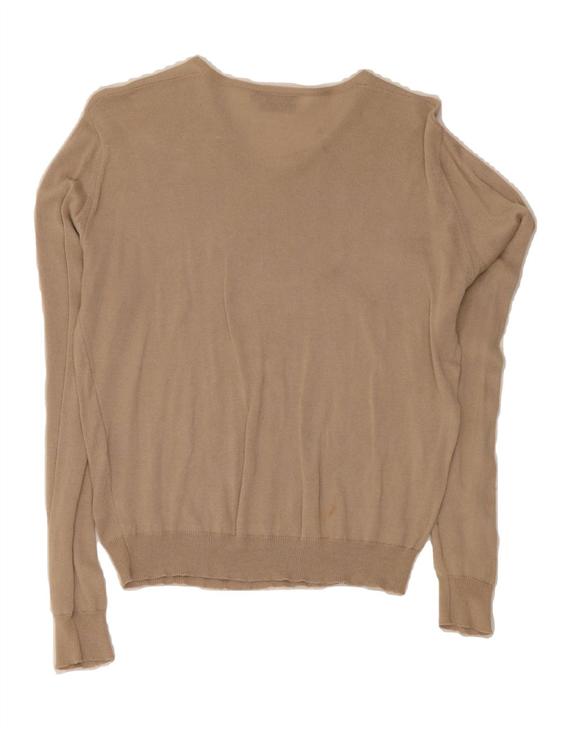 MAX & CO. Womens V-Neck Jumper Sweater UK 14 Medium Beige Cotton Vintage Max & Co. and Second-Hand Max & Co. from Messina Hembry 