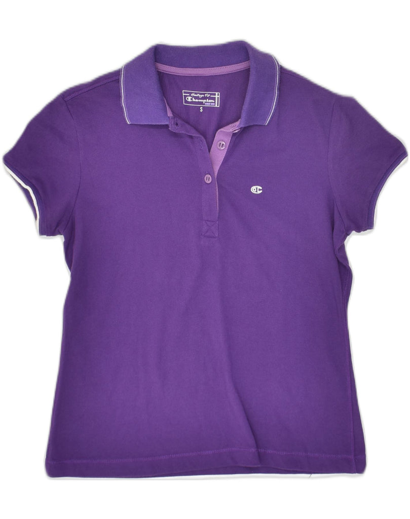 CHAMPION Womens Herritage Fit Polo Shirt UK 10 Small Purple Cotton | Vintage Champion | Thrift | Second-Hand Champion | Used Clothing | Messina Hembry 