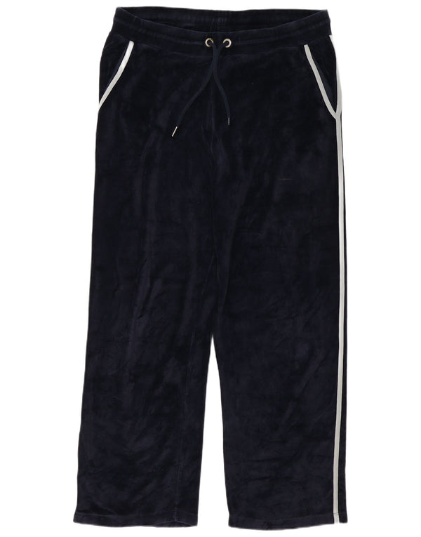 Emporio Armani Mens Velour Tracksuit Trousers Large Navy Blue Striped