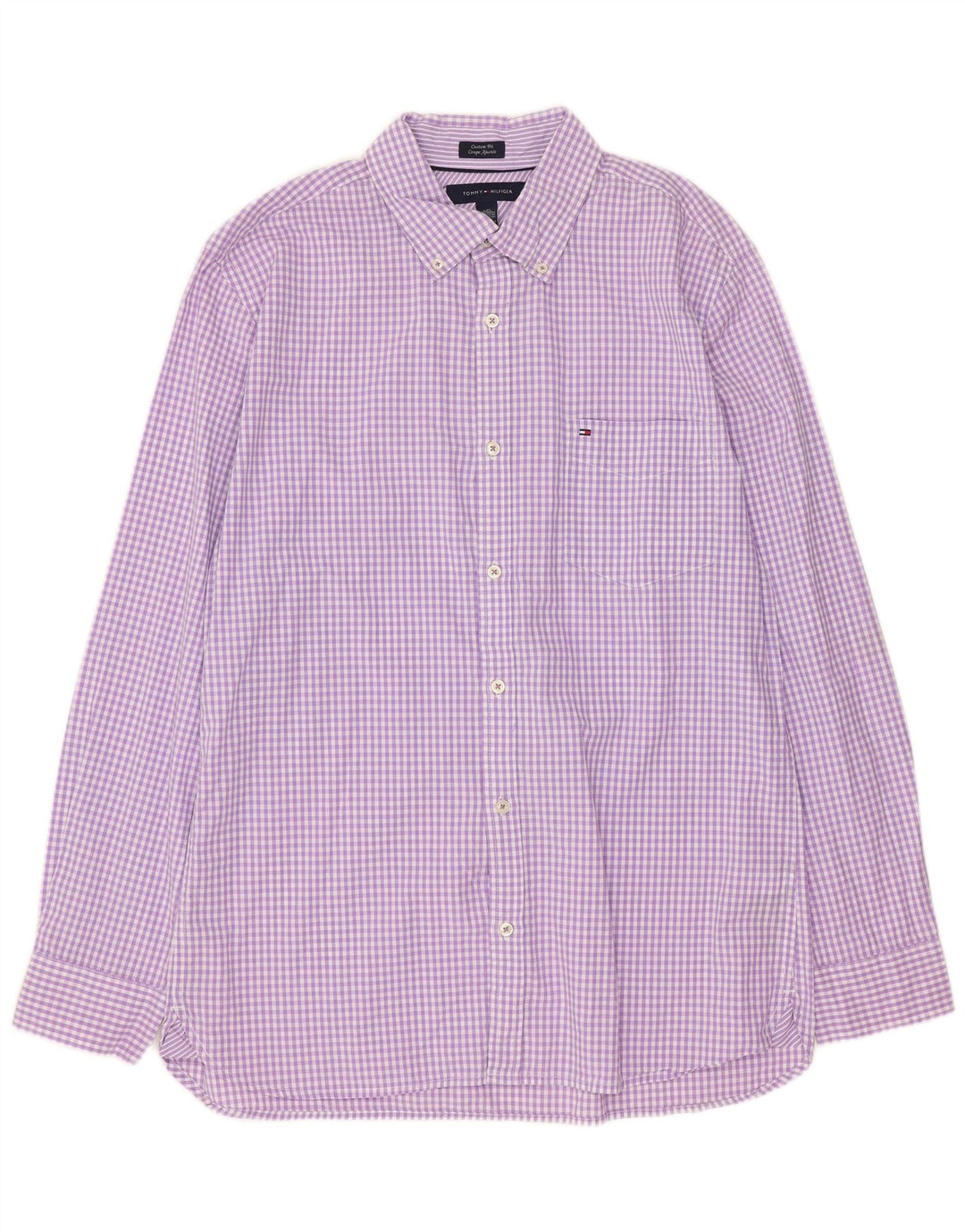 Tommy Hilfiger Mens Custom Fit Shirt Large Purple Gingham Cotton