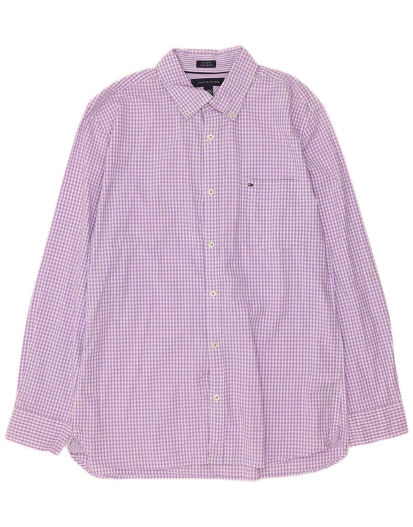 Tommy Hilfiger Mens Custom Fit Shirt Large Purple Gingham Cotton