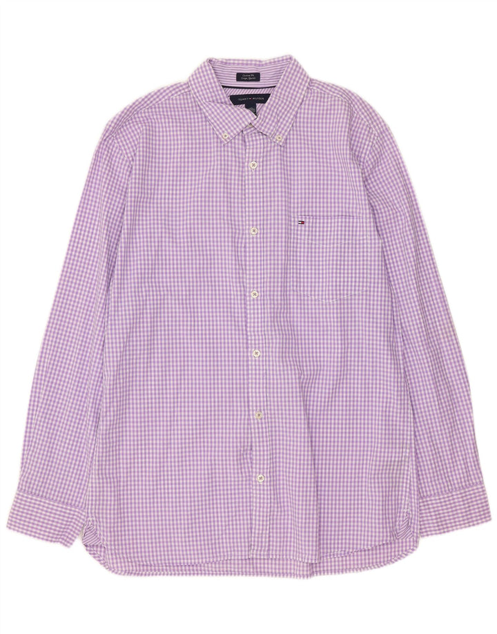 Tommy Hilfiger Mens Custom Fit Shirt Large Purple Gingham Cotton
