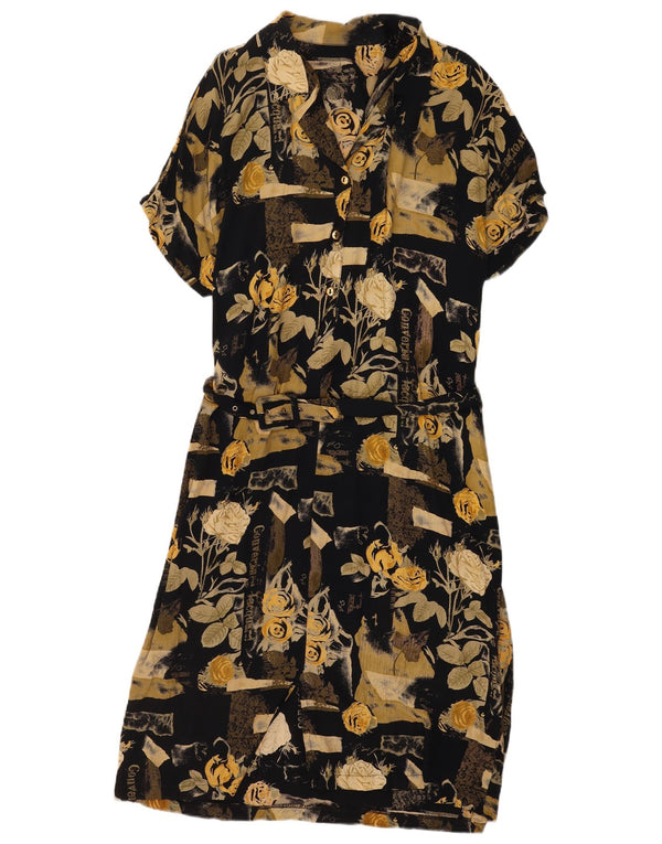Vintage Womens Maxi Dress UK 18 XL Black Floral