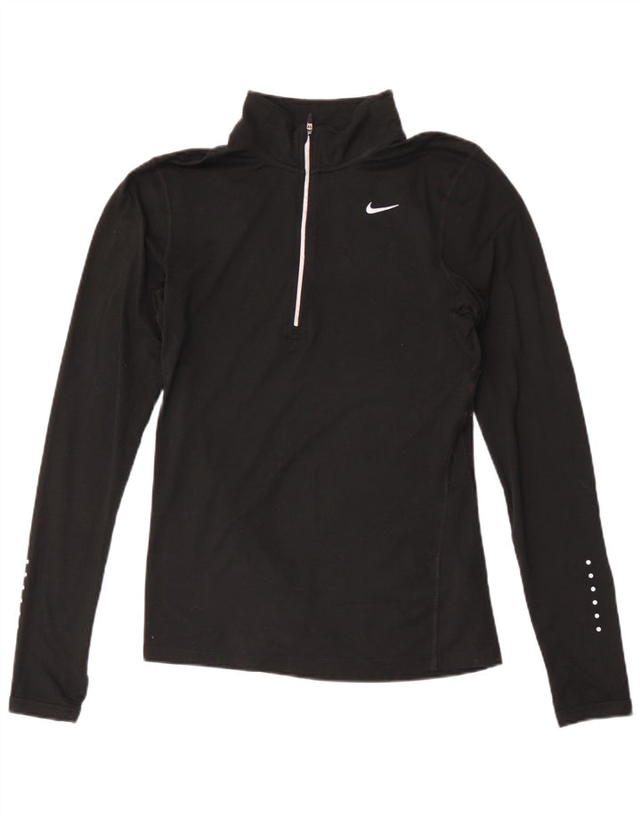 Nike Womens Dri Fit Zip Neck Pullover Tracksuit Top UK 10 Small Black