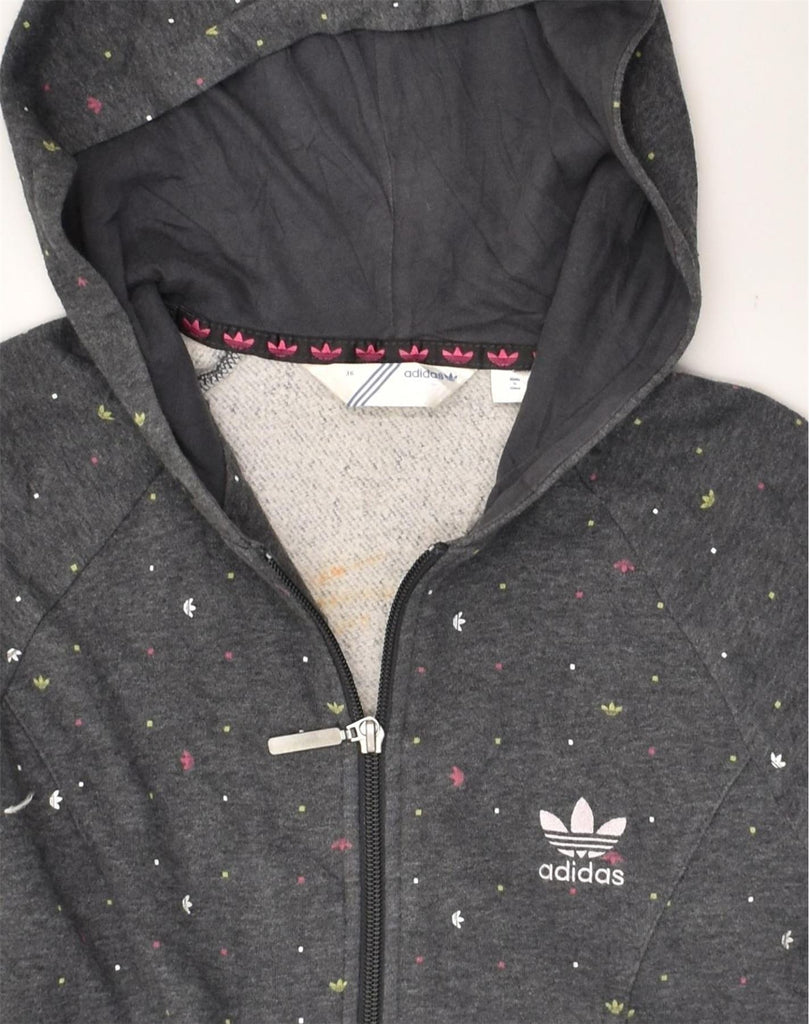 ADIDAS Womens Zip Hoodie Sweater EU 36 Small Grey Spotted Cotton | Vintage Adidas | Thrift | Second-Hand Adidas | Used Clothing | Messina Hembry 