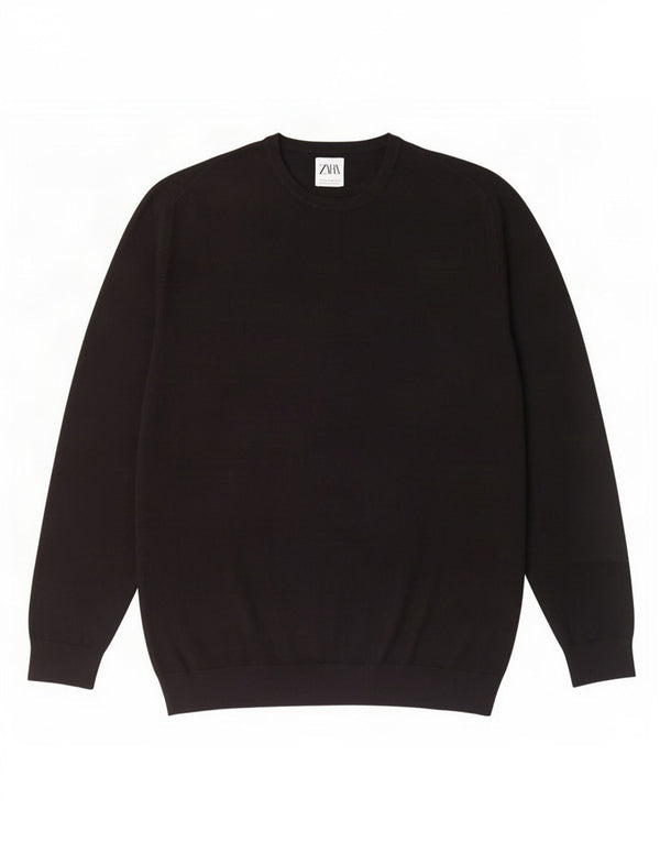 Zara Mens Crew Neck Jumper Sweater Medium Black