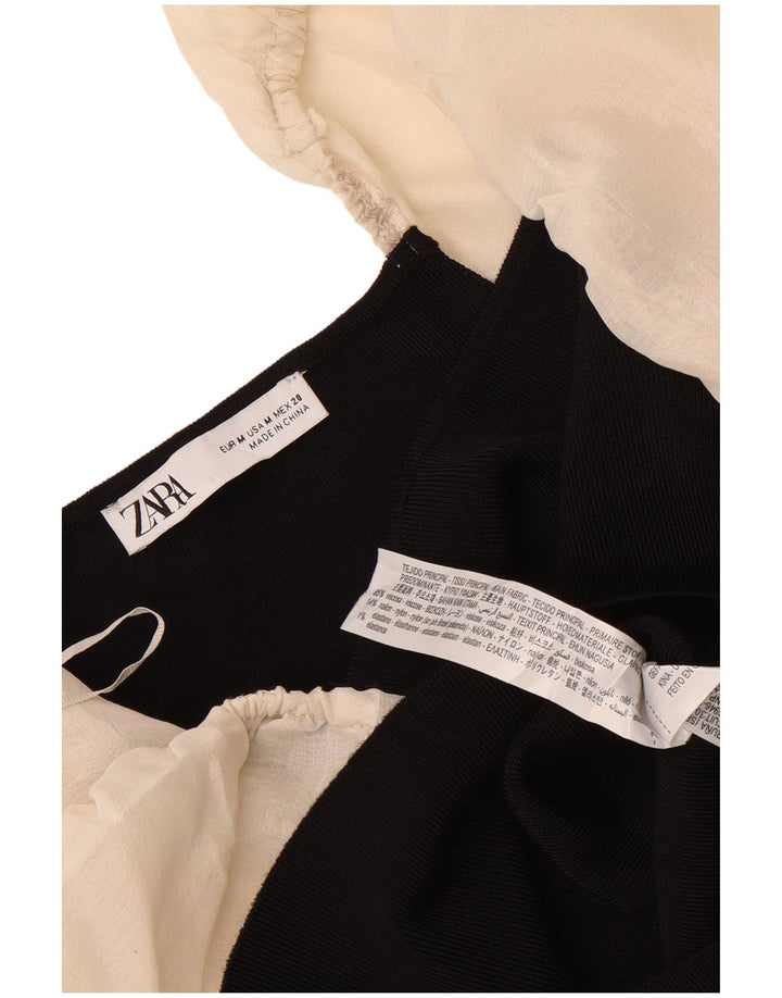 Zara Womens Long Sleeve Crop Top UK 12 Medium Black Colourblock