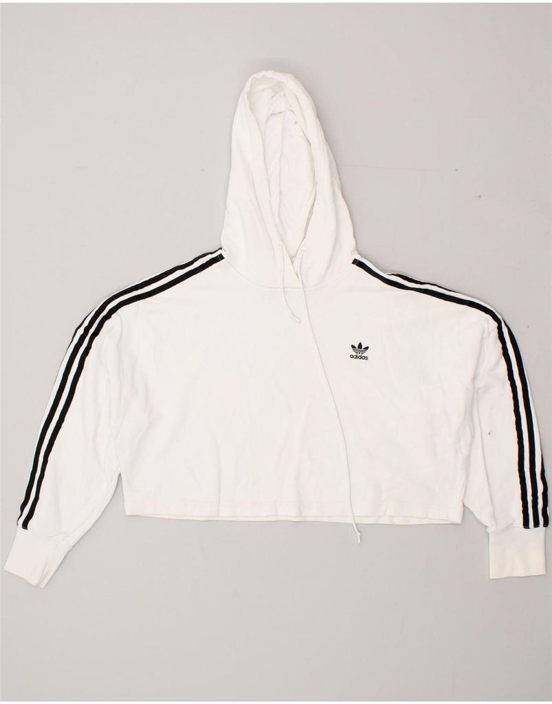 ADIDAS Womens Oversized Crop Hoodie Jumper UK 6 XS White Cotton Vintage Adidas and Second-Hand Adidas from Messina Hembry 