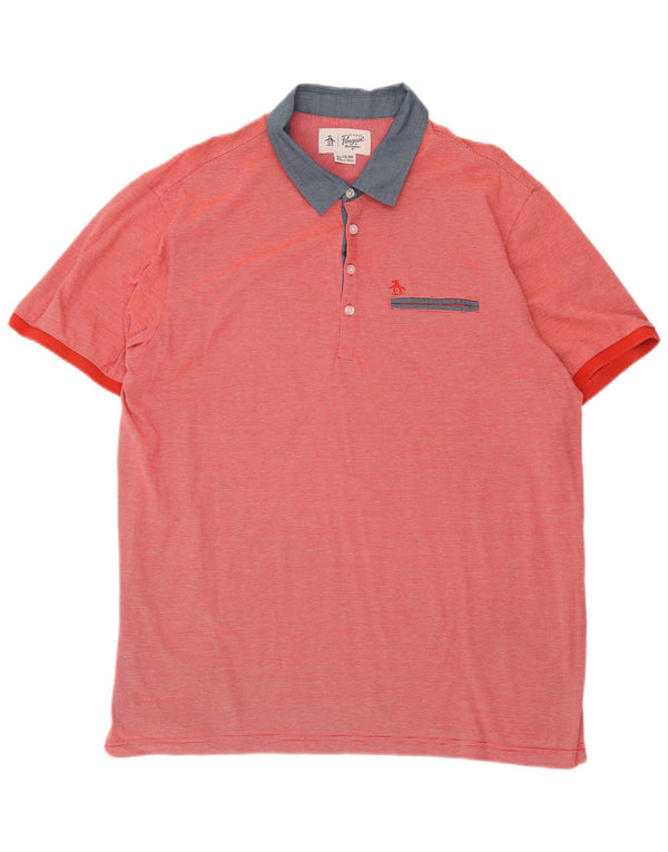 Penguin Mens Polo Shirt XL Red Pinstripe