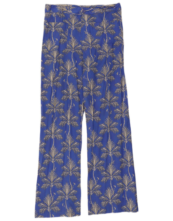Zara Womens Wide Leg Casual Trousers Medium W28 L30 Blue Floral Cotton