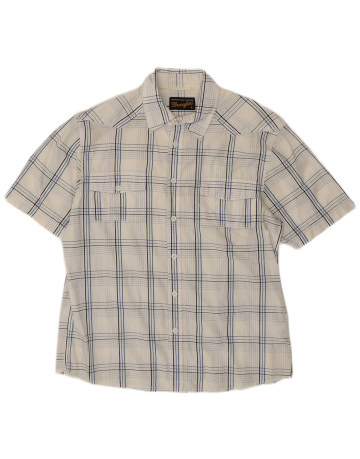 WRANGLER Mens Short Sleeve Shirt Large White Check Cotton
