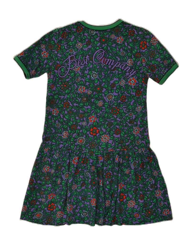 BEST COMPANY Girls Graphic Drop Waist Dress 7-8 Years Green Floral Cotton | Vintage Best Company | Thrift | Second-Hand Best Company | Used Clothing | Messina Hembry 