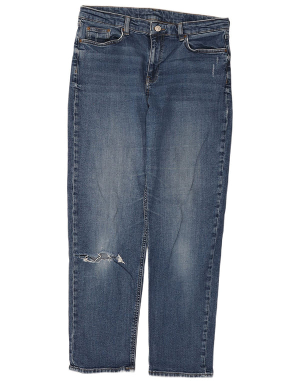 Marks & Spencer Womens Distressed Straight Jeans UK 14 Large W34 L30 Blue