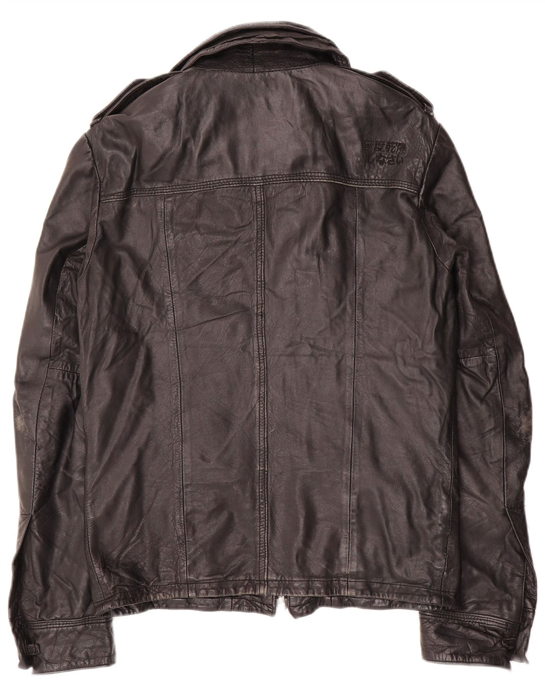 Superdry Mens Military Leather Jacket UK 36 Small Black Leather