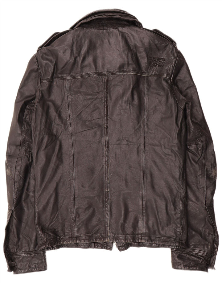 Superdry Mens Military Leather Jacket UK 36 Small Black Leather