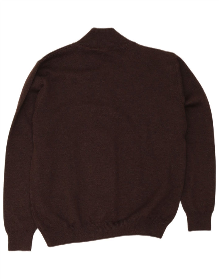 Vintage Mens Regular Fit Cardigan Sweater Medium Brown Merino Wool Classic