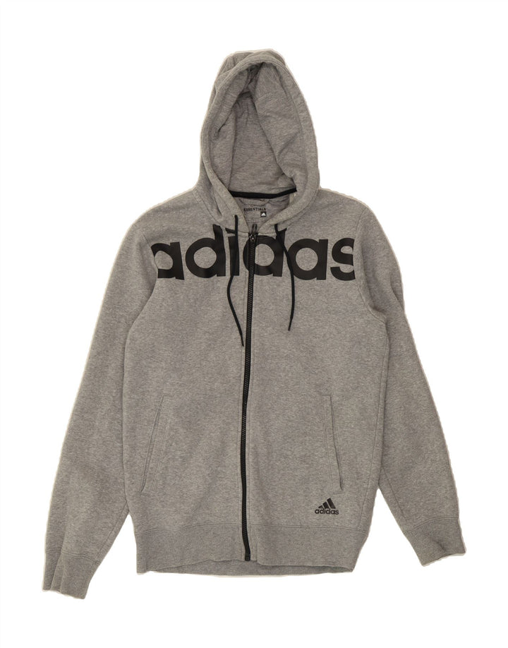 ADIDAS Mens Graphic Zip Hoodie Sweater Small Grey Cotton
