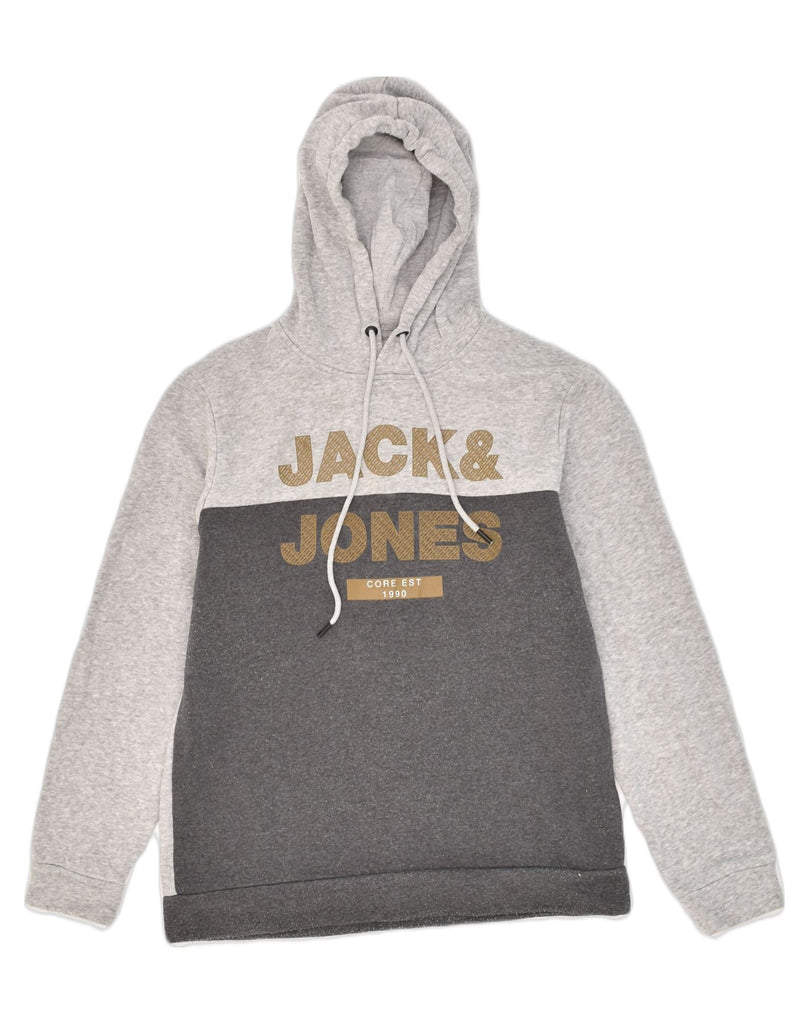 JACK & JONES Mens Graphic Hoodie Jumper Medium Grey Colourblock Cotton | Vintage Jack & Jones | Thrift | Second-Hand Jack & Jones | Used Clothing | Messina Hembry 