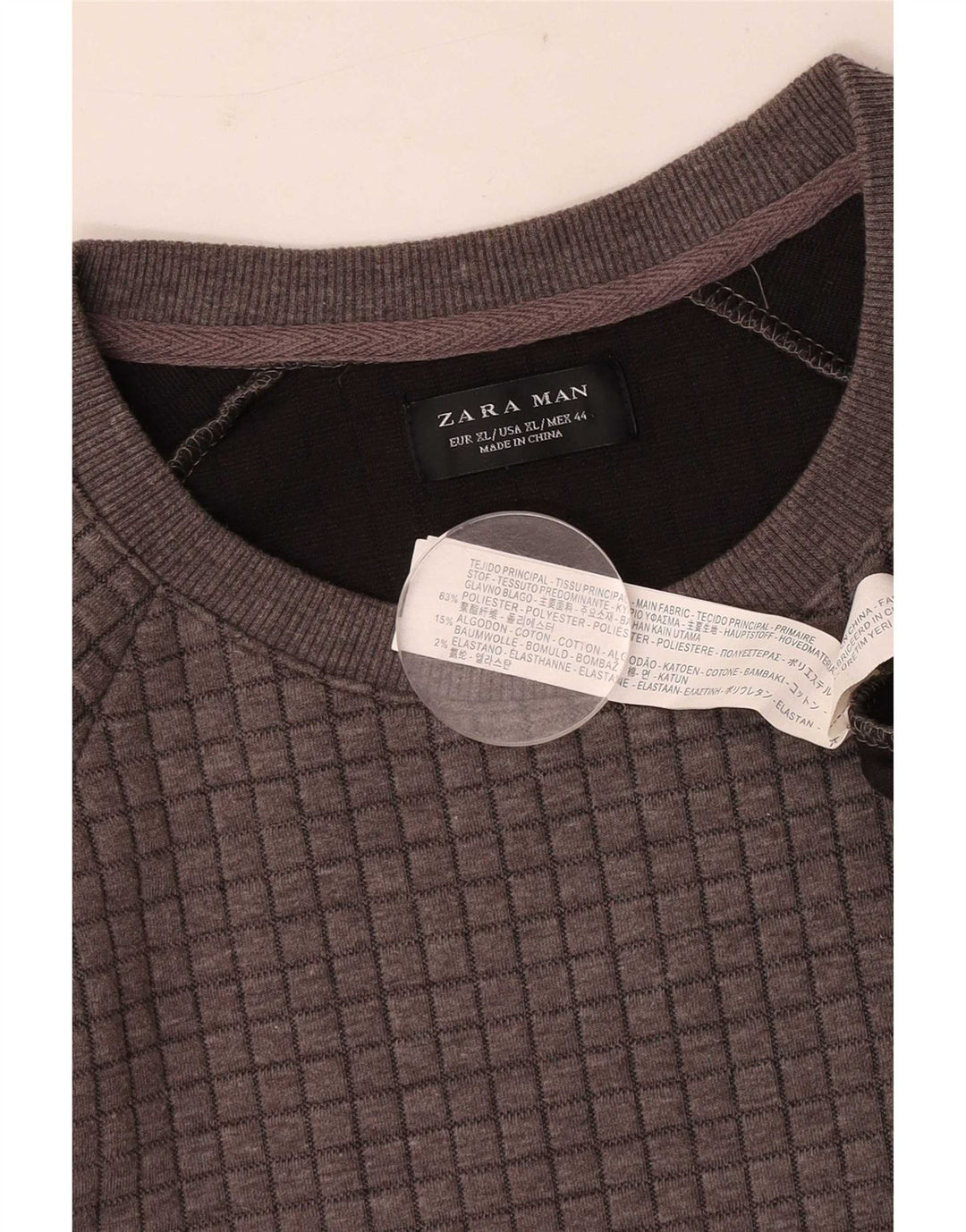 Zara Mens Sweatshirt Jumper XL Grey Check Polyester
