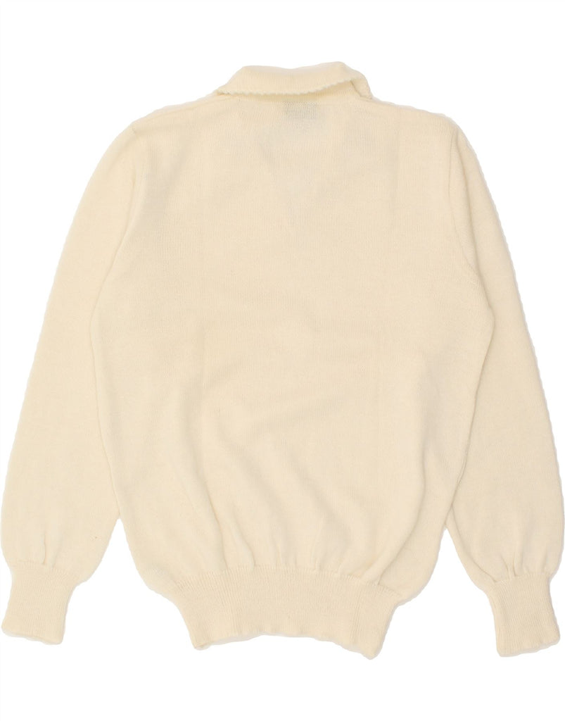 VINTAGE Womens Polo Neck Jumper Sweater UK 12 Medium Beige Virgin Wool Vintage Vintage and Second-Hand Vintage from Messina Hembry 