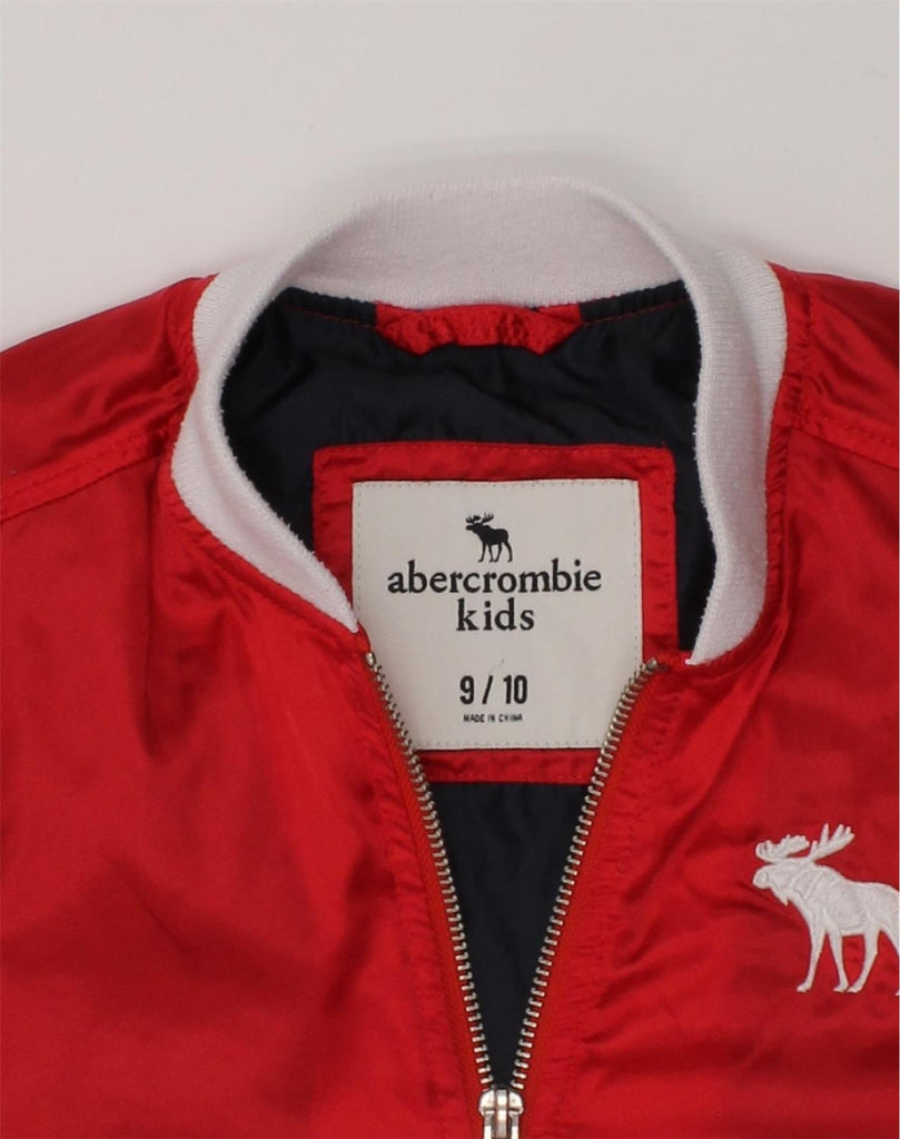 ABERCROMBIE & FITCH Girls Graphic Varsity Jacket 9-10 Years Red Nylon | Vintage Abercrombie & Fitch | Thrift | Second-Hand Abercrombie & Fitch | Used Clothing | Messina Hembry 