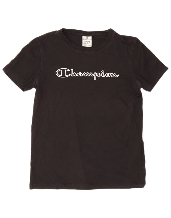 Champion Womens Graphic T-Shirt Top UK 14 Medium Black Cotton
