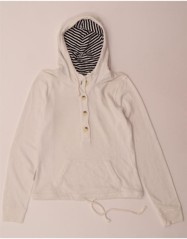 ABERCROMBIE & FITCH Womens Button Neck Hoodie Jumper UK 14 Large White