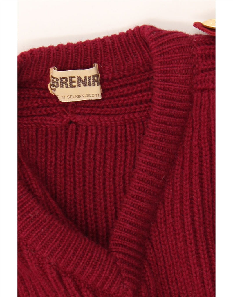 VINTAGE Mens V-Neck Jumper Sweater Medium Burgundy New Wool Vintage Vintage and Second-Hand Vintage from Messina Hembry 