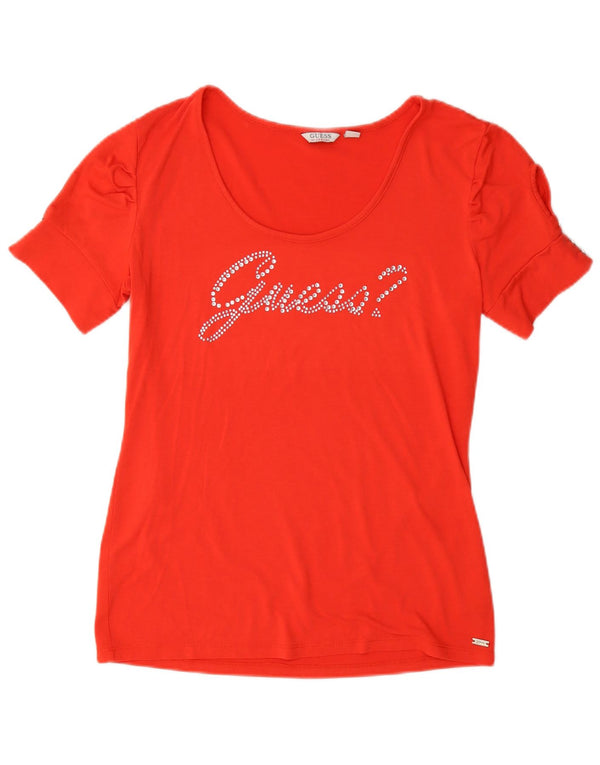 Guess Womens Short Sleeve Graphic T-Shirt Top UK 12 Medium Red Logo