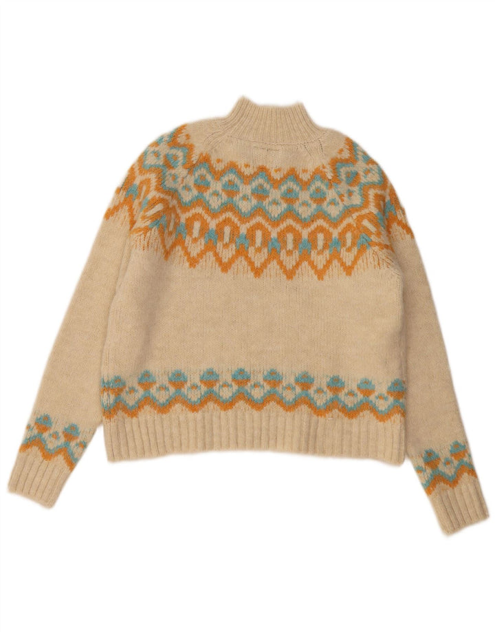 Superdry Womens Turtle Neck Jumper Sweater UK 12 Medium Beige Fair Isle