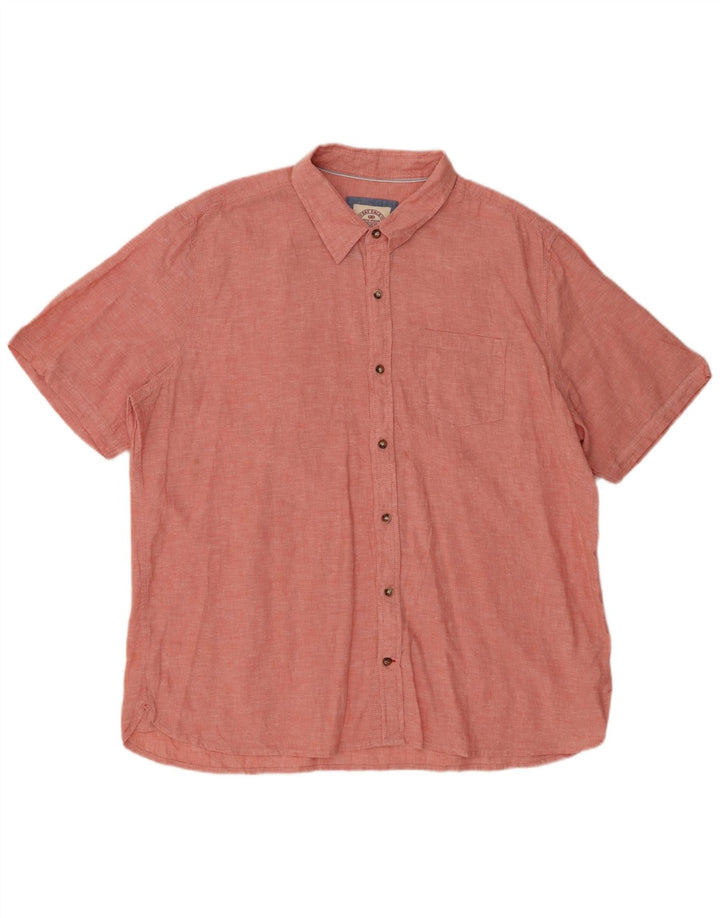 FAT FACE Mens Short Sleeve Shirt 2XL Pink Linen