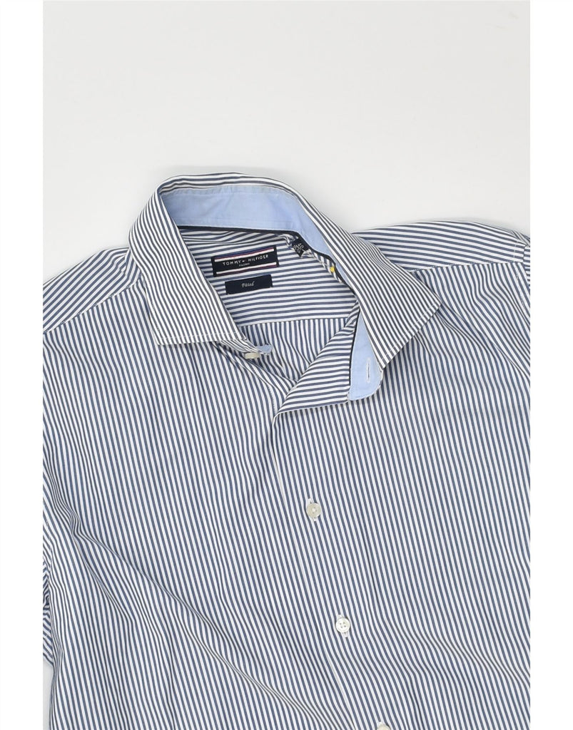 TOMMY HILFIGER Mens Fitted Shirt Size 40 15 1/2 Medium Blue Striped Cotton | Vintage Tommy Hilfiger | Thrift | Second-Hand Tommy Hilfiger | Used Clothing | Messina Hembry 