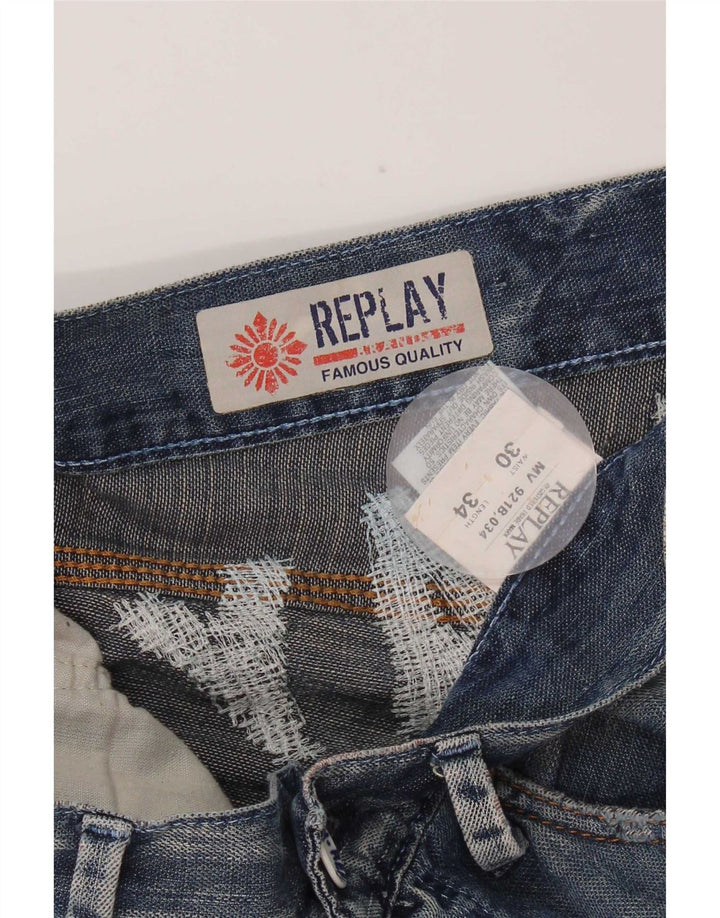 Replay Mens Graphic Straight Jeans W30 L34 Blue Cotton