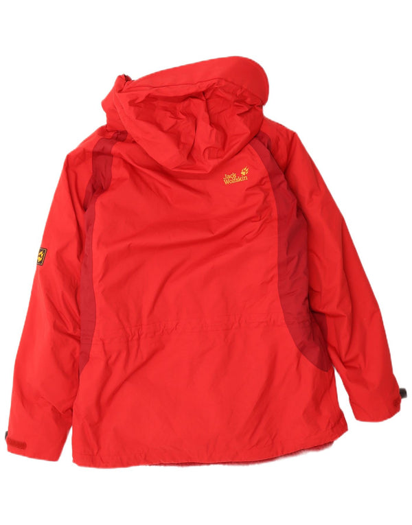 Jack Wolfskin Womens Hooded Windbreaker Jacket UK 12 Medium Red Colourblock