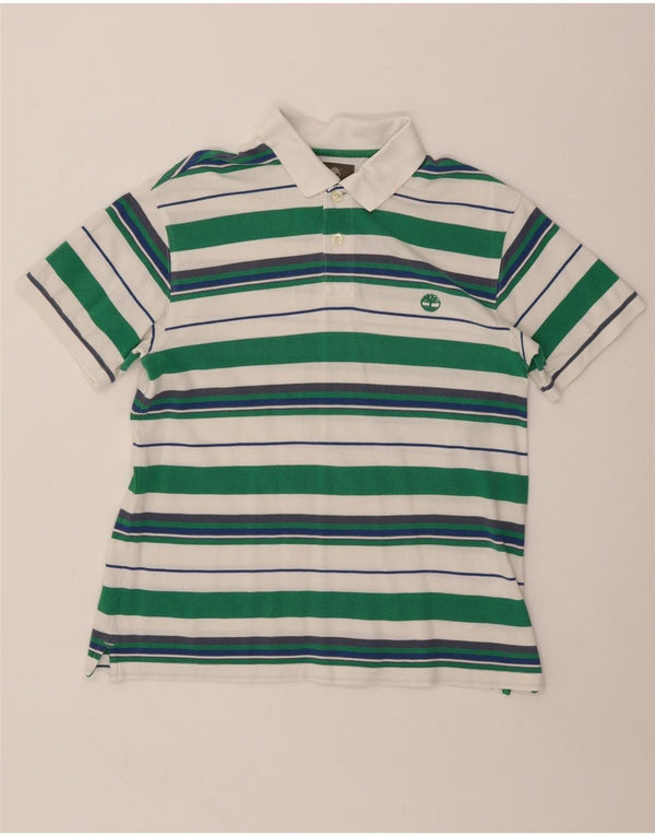 Timberland Mens Regular Fit Polo Shirt Large Green Striped Cotton
