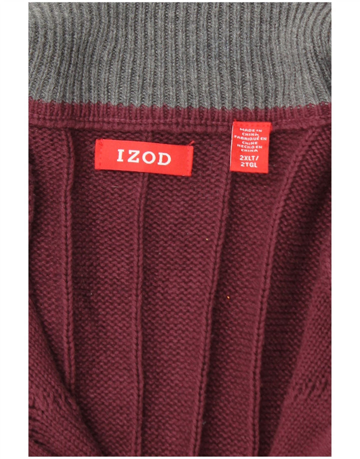 IZOD Mens Tall Zip Neck Jumper Sweater 2XL Burgundy Cotton