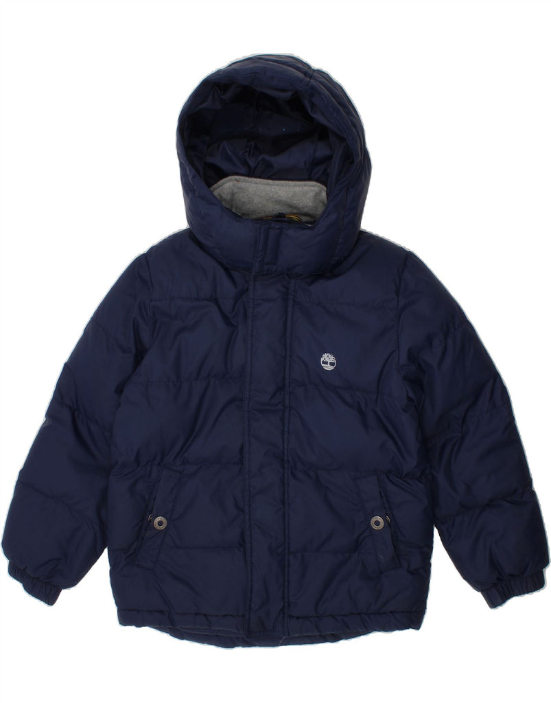 TIMBERLAND Boys Hooded Padded Jacket 5-6 Years Navy Blue Polyester Vintage Timberland and Second-Hand Timberland from Messina Hembry 