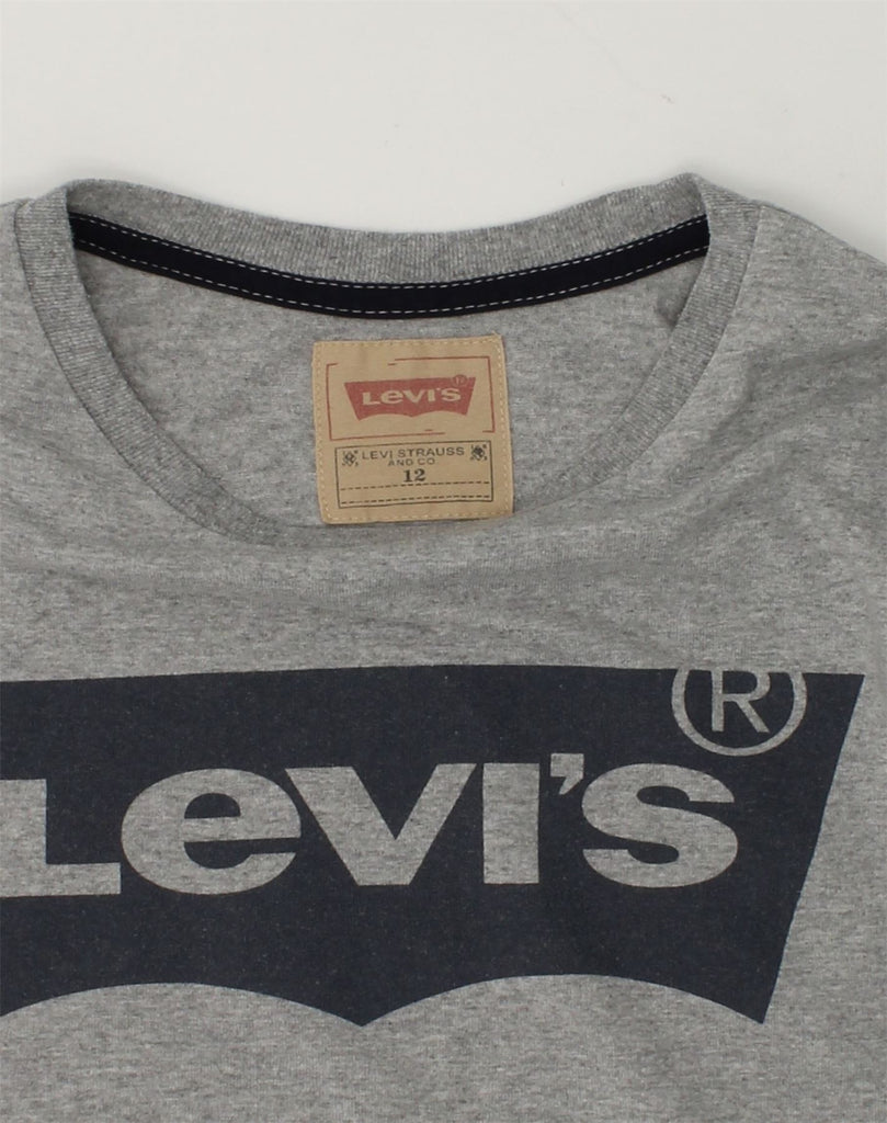 LEVI'S Boys Graphic Top Long Sleeve 11-12 Years Grey Polyester | Vintage Levi's | Thrift | Second-Hand Levi's | Used Clothing | Messina Hembry 