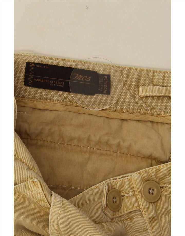 Marlboro Classics Mens Straight Cargo Trousers W33 L28 Beige Cotton