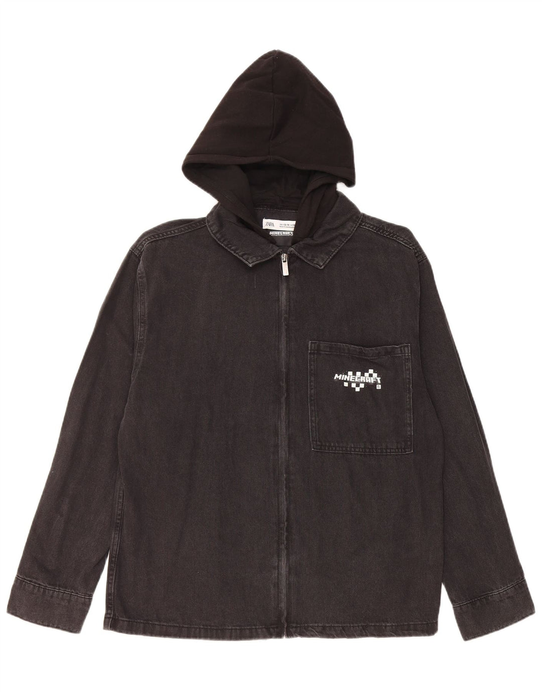 Zara Boys Graphic Hooded Denim Jacket 13-14 Years Black